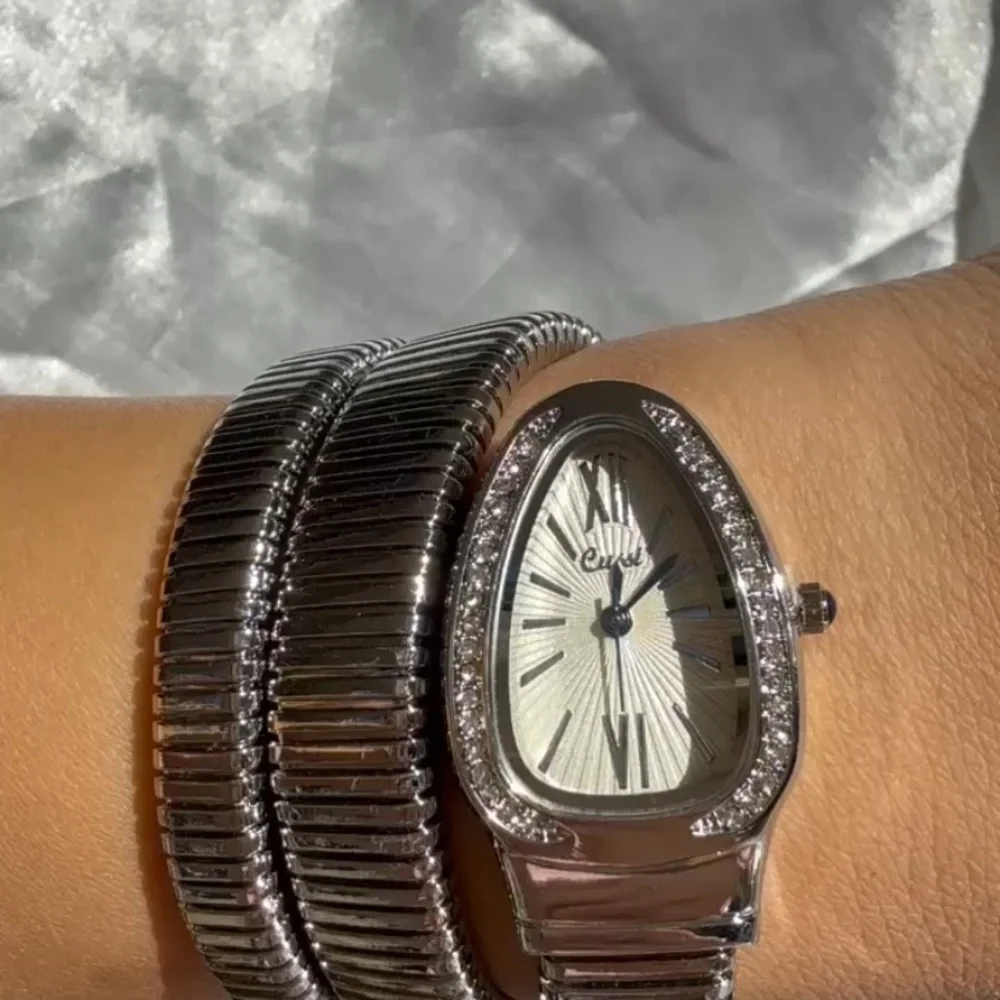 Anthropologie Silver Coil Wrap Watch with Crystal Bezel